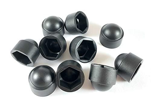 Image of JLB Plastics UK - Black Plastic Dome Bolt Nut Protection Cap Covers (Pack of 20 Caps, M10 / 17mm Spanner)