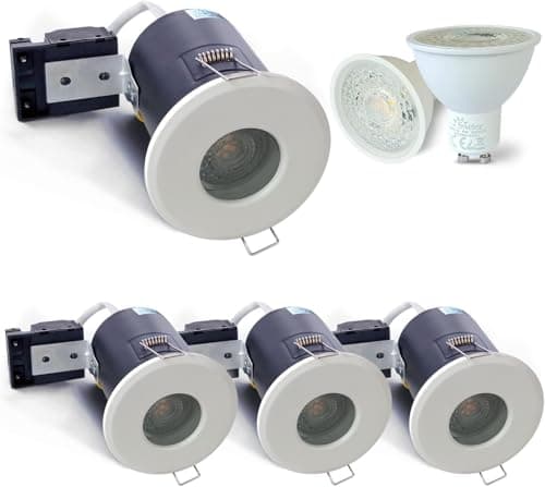 Image of 4XSweier Fire Rated GU10 White Downlights,IP65 Waterproof 5W Warm White 3000k Spotlight,90 Minute Fire Rated LED Recessed Ceiling Lights,230V GU10 Downlights,Cut-Out 70mm.