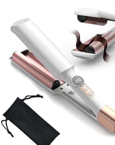 Image of S-Shaped Curling Iron for Beach Waves - Mini Wave Curling Iron LCD Hair Waver Crimper with 5 Adjustable Temperature (250-400°F), Mermaid Hair Waver Lightweight & Compact Size | Double Voltage - White
