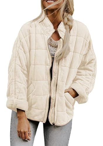 Image of ZICUE Womens Warm Full Zip Overcoat Quilted Long Sleeve Jacket Fall Fashion Coat Beige M