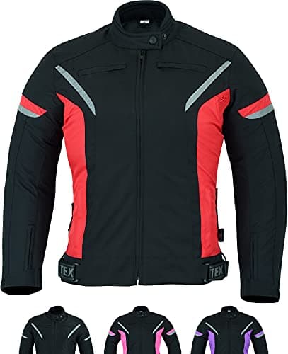 Image of Texpeed Womens Motorcycle Biker Jacket Ladies Waterproof Textile Cordura Coat With Motorbike CE Armour (EN 1621-1) Black Red - S
