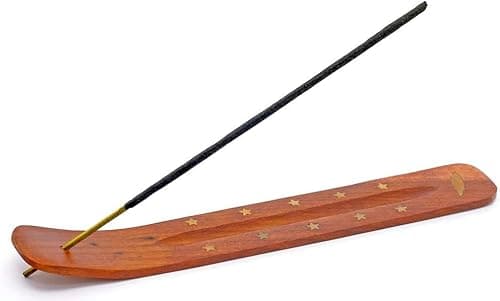Image of TICHI 2 X Handmade Wooden Brown Incense Stick Holder Burner with Brass Inlay Great Gift for Any Occasion size 10x1.5 inch