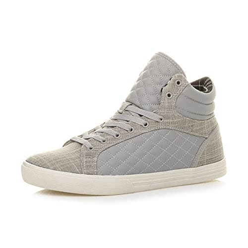 Image of AJVANI Flat lace up Quilted Casual hi high top Ankle Trainer Boots Size 8 42 Light Grey