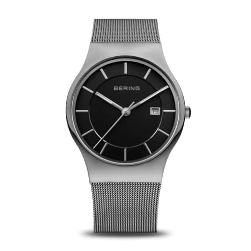 Image of BERING Herren Quarz Uhr | 40 mm silbernes Edelstahlgehäuse und schwarzes Zifferblatt | Milanaisearmband | 3 ATM | 11938-002
