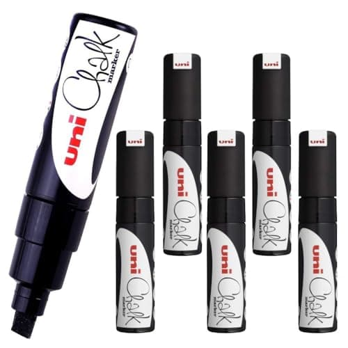 Image of uni-ball Wet Erase Liquid Chalk Marker Pens | 6 Pack | Black | For Glass (Windows & Mirrors), Whiteboards, Signs And Non-Porous Blackboards | 8mm Chisel Tip
