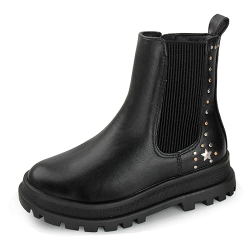 Image of Discoball Girls Boots Kids Ankle Shoe Black Chelsea Boot Round Toe Winter Snow Shoes with Side Zipper for Girl