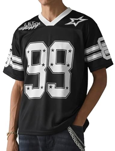 Image of HAWILAND Men's Mesh Short Sleeve V Neck Jersey Tops Graphic Basketball Football Oversized Tee T Shirt Black Large