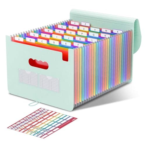 Image of ThinkTex 26 Pockets File Organiser, A4 Expanding File Folders, Document Organiser, Accordion File Organiser, Portable Monthly Bill Receipt Organiser, Colorful Tabs, Letter/A4 Size - Morandi Green