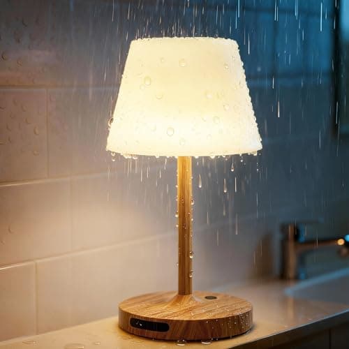 Image of SAIWEYA Outdoor Waterproof Shower Lamp, 5200mAh Cordless Rechargeable Table Lamp with Touch Dimming, IP65 Wireless LED Night Light for Patio, Camping, Bathroom, Restaurant & Kitchen