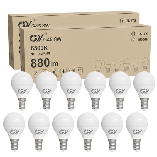Image of GY E14 LED Bulb 6500K Cool White 8W (80W Equivalent) 880 Lumens, G45 E14 LED Energy Efficiency Bulb, 280° Beam Angle Non-Dimmable, Pack of 12