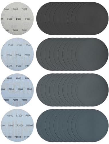 Image of 125mm Hook and Loop Sanding Disc, 40Pcs Wet/Dry Sanding Pad Assorted 400/600/800/1000 Grit, 5Inch Silicon Carbide Flocking Sandpaper for Car Metal Mirror Jewelry Polishing