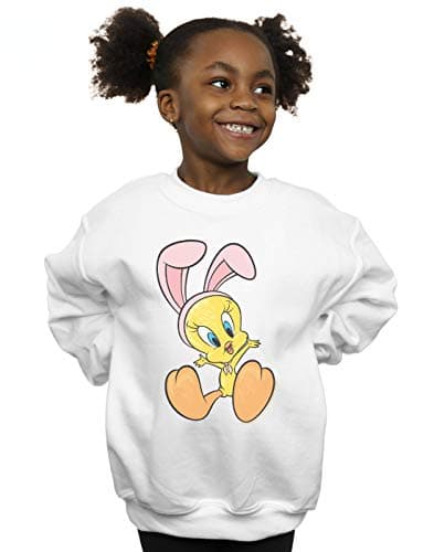 Image of Absolute Cult Looney Tunes Girls Tweety Pie Bunny Ears Sweatshirt White 7-8 Years