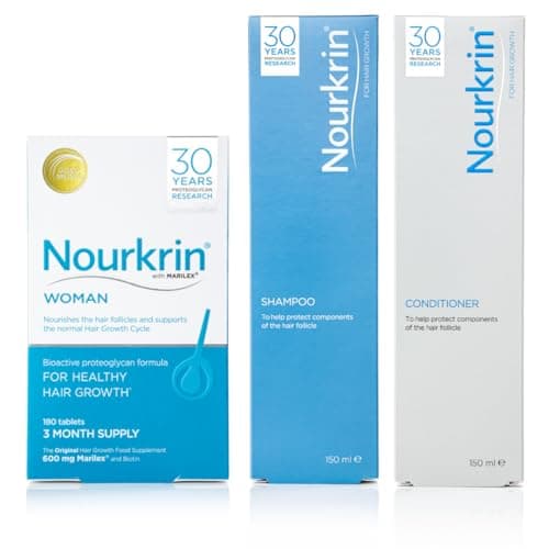 Image of Nourkrin Woman for Hair Growth Food Supplement with Marilex, Biotin & Zinc, 180 Tablets, Shampoo & Conditioner Bundle