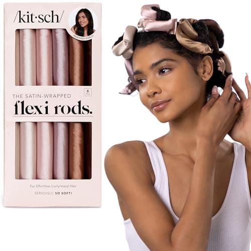 Image of Kitsch Satin Flexi Rod Heatless Hair Curler Set – Hair rollers for Overnight Curls, Heatless Curls, Overnight blowout rods, Heatless curler and hair rollers, Heatless blowout rods, 6pcs - Rosewood