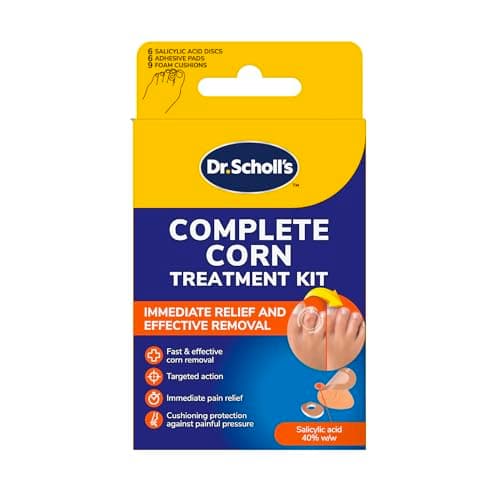 Image of Scholl Complete Corn Removal Treatment Kit, 1 Pack - Medicated Action with Salicylic Acid, Includes 6 Pads, 6 Medicated Discs, and 9 Cushions for Effective Corn Removal