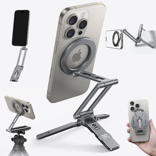 Image of Lamicall for Magsafe Tripod Stand - [5-IN-1] [89g Ultra-Light] Aluminium Magnetic Phone Tripod, Foldable Phone Stand with 1/4" Screw, Arca & Hook, for iPhone 17 16 Series, Vlog Travel Gym Desk