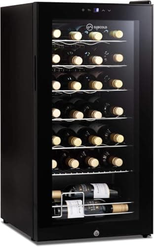 Image of Subcold Viva28 LED – Under-Counter Wine Fridge Black | 3-18°C | Wine Cooler | LED + Lock & Key | Glass Door Drinks Cellar | Single-Zone (28 Bottle)