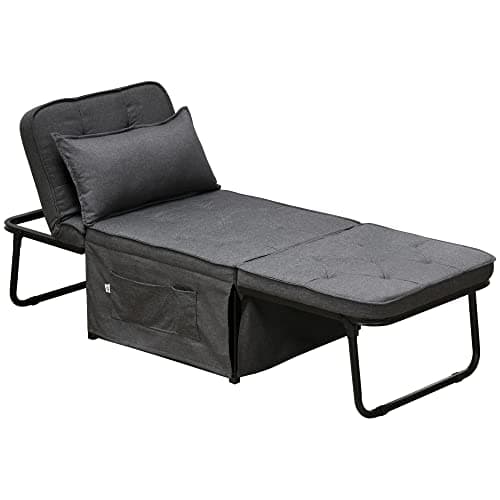 Image of HOMCOM Folding Chair Bed, 4-in-1 Convertible Sleeper Chair with Adjustable Backrest, Pillow, Side Pockets, Armchair for Bedroom, Living Room, Charcoal Grey