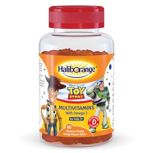 Image of Haliborange Disney Pixar Toy Story Multivitamin & Omega-3 Softies for Kids 3+, 60 Orange Gummies – Vitamins A, C, D, E, B6, B12, Niacin & Omega-3, Supports Brain, Immune System & Bone Health, Chewable