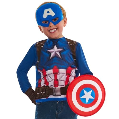 Image of Rubies Official Marvel Captain America Dress Up Set Child Costume, Kids Fancy Dress, Size Ages 4-6 Years Halloween