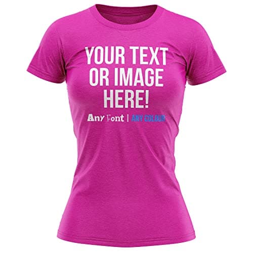 Image of Personalised Text and Image Womens T Shirt Ladies Fit Any Colour or Font Top Tee Hen Do, M, Bright Pink