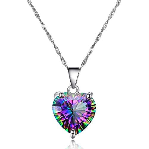 Image of Uloveido 10mm Simulated Mystic Topaz Rainbow Heart Cubic Zirconia Solitaire Pendant Necklace Platinum Plated Y891 (Multi color)