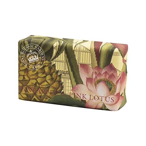 Image of The English Soap Company Kew Gardens Pineapple and Pink Lotus Soap - Luxury Vegan Soap Bar Enriched with Shea Butter - Fruity Tropical Scent, Moisturising, Cruelty-Free, Made in England - 240g
