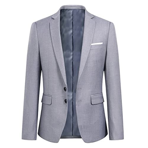 Image of YOUTHUP Mens Blazer Slim Fit 2 Button Formal Casual Suit Jacket Wedding Tuxedo Jackets, Light Grey, L