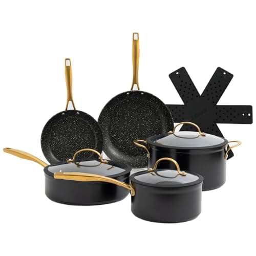 Image of Induction Base Nonstick Pots & Pans 9 Piece Set, Kitchen Cookware Sets, Dishwasher Safe Non Stick Cooking Set with Frying Pans Saute Pan Casserole Saucepan Pan Protector Electric, Gas and Ceramic Hobs