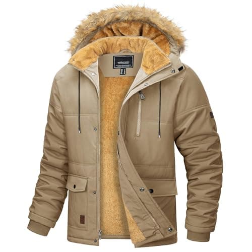 Image of MAGCOMSEN Winter Jackets for Men Thermal Winter Coats Warm Fleece Puffer Jacket Insulated Casual Parka Coat,Khaki,M