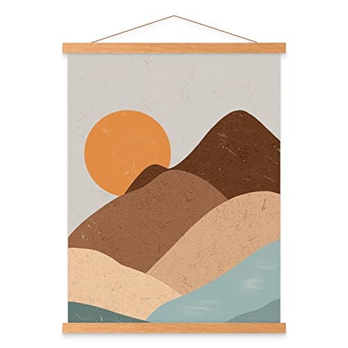 Image of Benjia A3 Poster Frame Frames, Magnetic Light Wood Wooden Poster Hangers Hanger Hanging Kit for Canvas Artwork Art Print (30cm / 11.8", Teak)