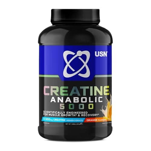 Image of USN Creatine Anabolic 5000 – All-in-One Muscle Growth & Recovery Powder, 5000mg Creatine Monohydrate + 3000mg BCAAs, Low Sugar, Orange Flavour, 900g (30 Servings) - New Formula