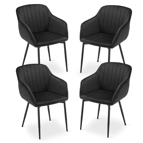 Image of Goeurvant Velvet Dining Chairs Set of 4 Kitchen Chairs Armchair for Living Room with Metal Legs, Black