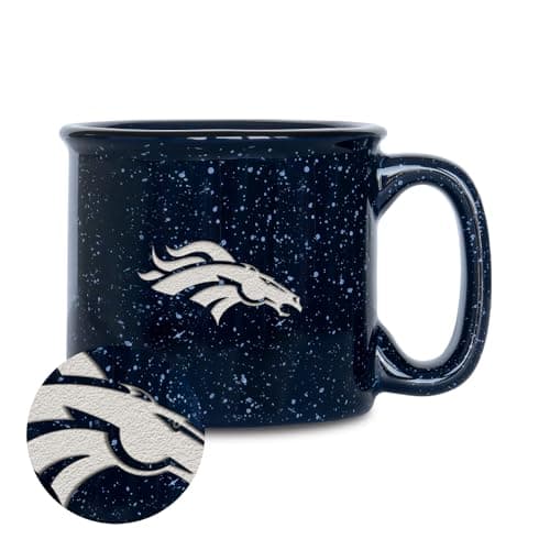 Image of Rico Industries NFL Football Denver Broncos Speckle 12oz Laser Engraved Campfire Mug