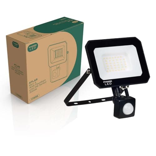 Image of Phoebe LED Floodlight 30W Atlas-Mini PIR Sensor Warm White IP65 Black
