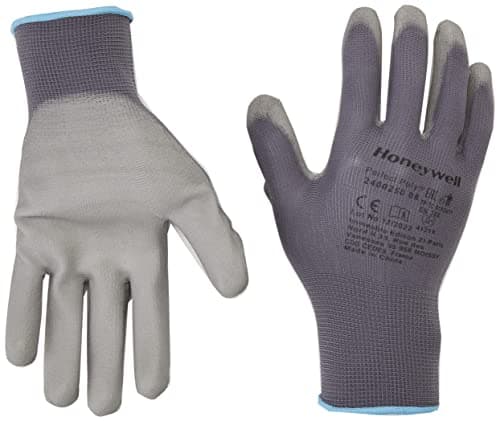 Image of Honeywell 2400250-08 Perfect Poly Grey Polyamide Knitted Gloves for Fine Handling, PU Coating, Gauge 15, 25 cm Length, Size 8 (Pack of 10 Pairs)