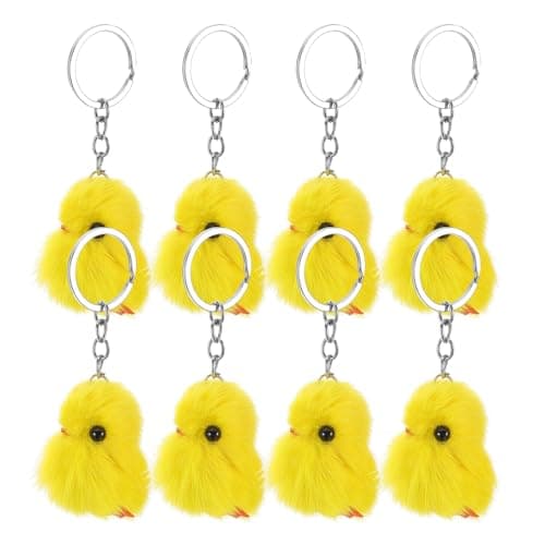 Image of Stuffed Chicken Keychain 8 Pcs Mini Plush Yellow Chick Bag Charms Easter Party Favors for Boys Car Keys Handbags