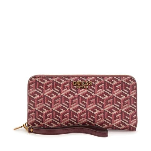 Image of GUESS Women's Laurel Large Zip Around Wallet, Clutch, Merlot Logo, One Size