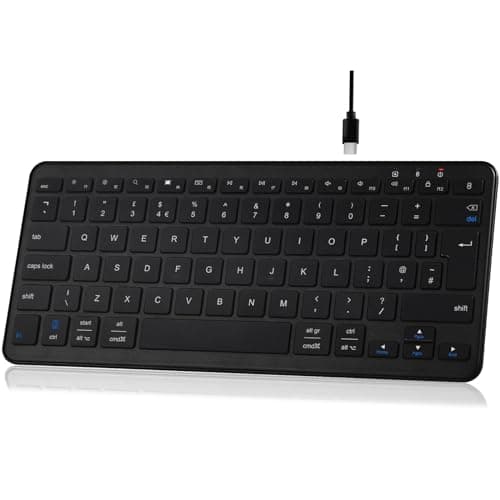 Image of Qulose Bluetooth Wireless Keyboard, Mini Keyboard Rechargeable USB-C with Media Hotkeys, Ultra Slim Ergonomic, Compatible with Apple macOS/iOS/Windows/Android, UK Layout Compact-Black