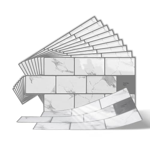 Image of 10-Sheets Peel and Stick Wall Tiles, 3D Self Adhesive Tile Stickers for Bathroom and Kitchen, Stick on Tiles Splashback White (30.5x15.25cm)