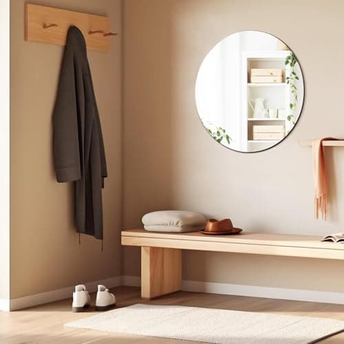 Image of Sqinor 50cm Frameless Round Mirror - Wall Mounted HD Glass Bathroom Mirror Wall Mirror - Modern Home Decorative Circle Wall Mirrors for Bathroom Bedroom Living Room Hallway Walls
