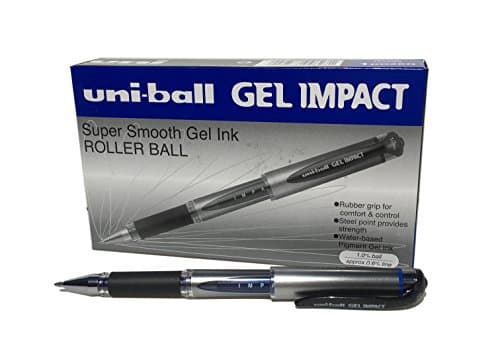 Image of uni-ball - Gel Impact,Blue Ink, Broad Nib, Rollerball Gel Pens (12pc Set) - Smooth, Comfortable, Long Lasting, Japanese Quality, for School, Work, Office, Study, Teacher, Notes, Journal, Gift