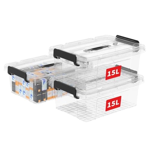 Image of Cetomo 15L*3 Storage Boxes, Carry Plastic Storage Box with Lids, Clear Organizing Container with Handle and Secure Latches, Nestable & Stackable Tote Box for Home Office, 15L-3 Pack, Transparent