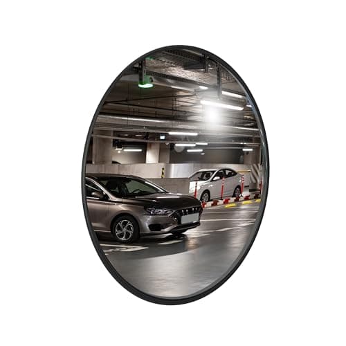 Image of Convex Safety Mirror - 45CM | Round Safety Convex Mirror for Driveway | Wide Angle Visible High-Definition Convex Security Mirror with Black Plastic Body Perfect for Garages, Parking Lots