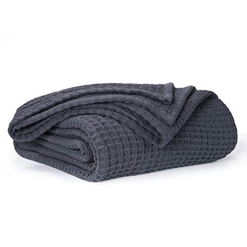 Image of EHC Luxuriously Soft Chunky Waffle Cotton Throws Large Sofa Bed, Sofa, Couch Blanket Bedspread, Double, 150 x 200 cm - Charcoal