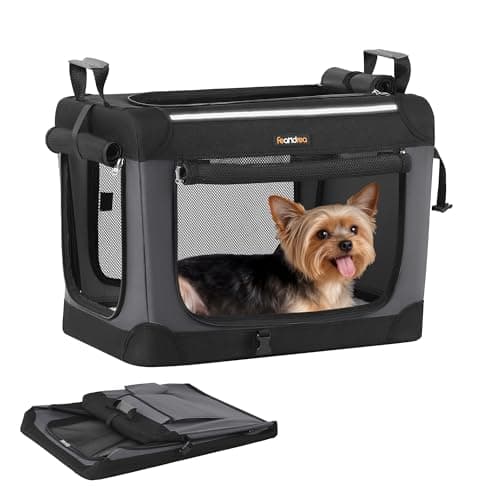 Image of Feandrea Collapsible Dog Crate, Portable Pet Travel Crate for Small Dogs, 50 x 35 x 35 cm, Oxford Fabric Pet Carrier with Mesh Doors, Storage Pocket, Ink Black PDC015BH02