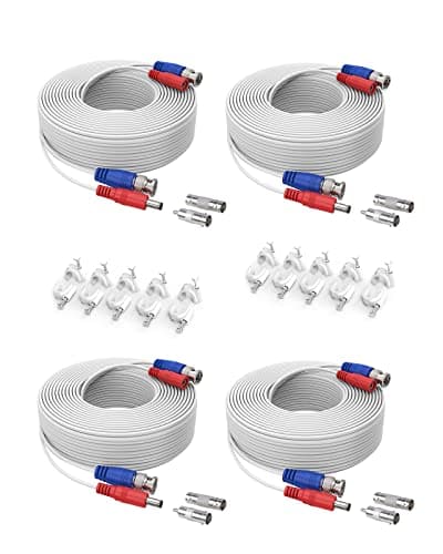 Image of SANNCE 4 Packed 100FT 30 M BNC Video Power CCTV Security Camera System RCA Power Cable RCA Extension Cable, Free BNC RCA Connector Included
