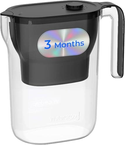 Image of Waterdrop Water Filter Jug, NSF Certified 2.5L Water Filter Jug with 1×90 Days Filter, Reduces Lead, Fluoride, Chlorine and More, BPA Free, Black (Replacement Filter: WD-PF-01A Plus)