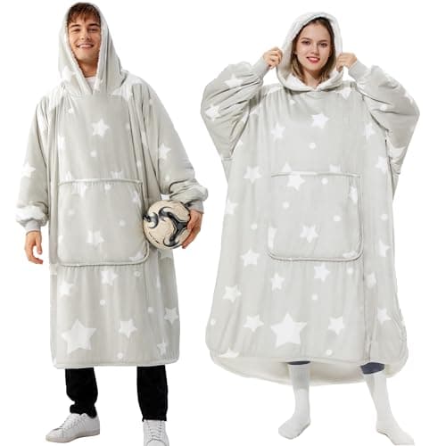 Image of Winthome Hoodie Blanket, Super Soft Warm Sweatshirt Blanket with Giant Pocket, Oversized Blanket Hoodie for Women Men Adult (Grey/Stars, M)