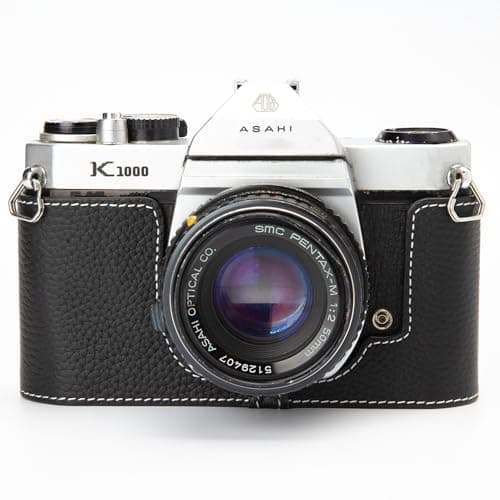Image of DBZZ k1000 case Handmade Genuine Leather Camera Protective Half Camera case, for Pentax k1000 (Black-White line)